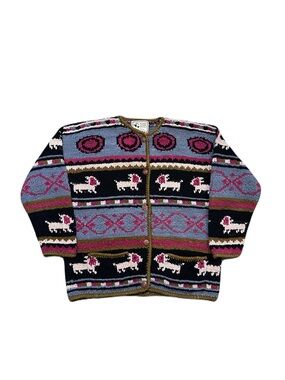 Planet Earth Import Wool Thick Hand Knit Womens Cardigan Sweater One Size L/ XL